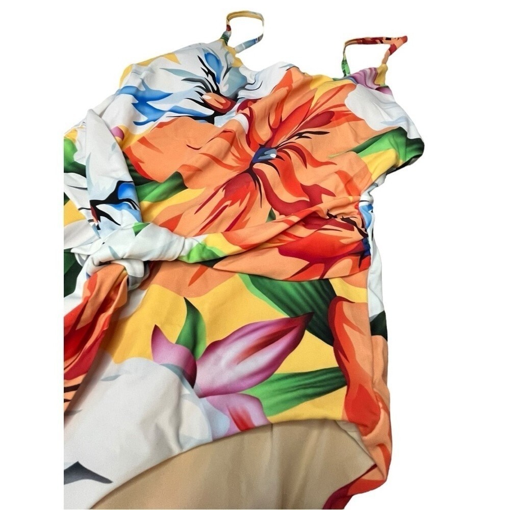Palms Away Floral‎ One Piece Swimsuit Womens XS Yellow Tropical Tie Front NEW - Picture 4 of 10